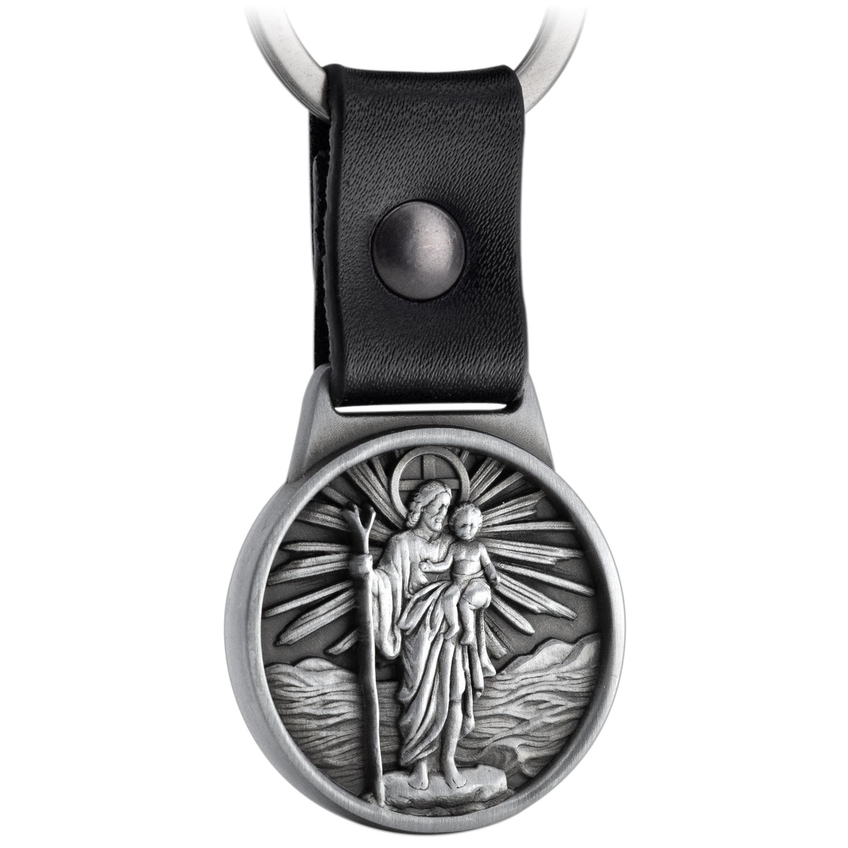Christophorus Schlüsselanhänger - Schutzpatron der Reisenden - Heiliger Christopherus Amulett - Gute Reise Plakette am Lederband