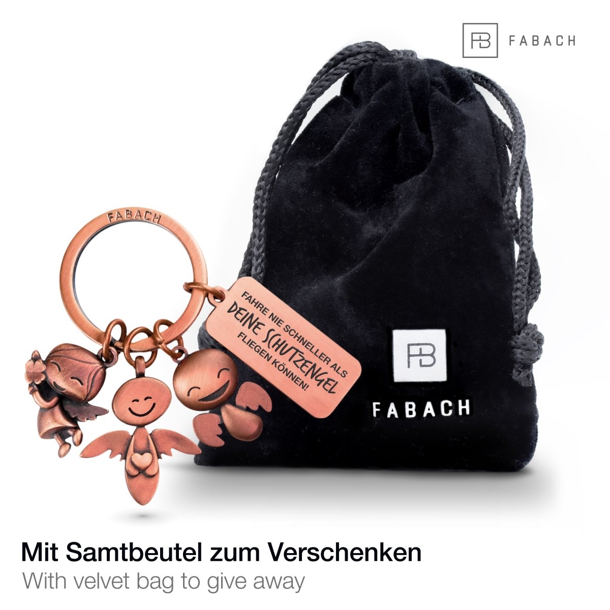 "3 Engel" Schutzengel Schlüsselanhänger - Engel Glücksbringer mit Botschaft Gravur "Fahre nie schneller als deine Schutzengel"