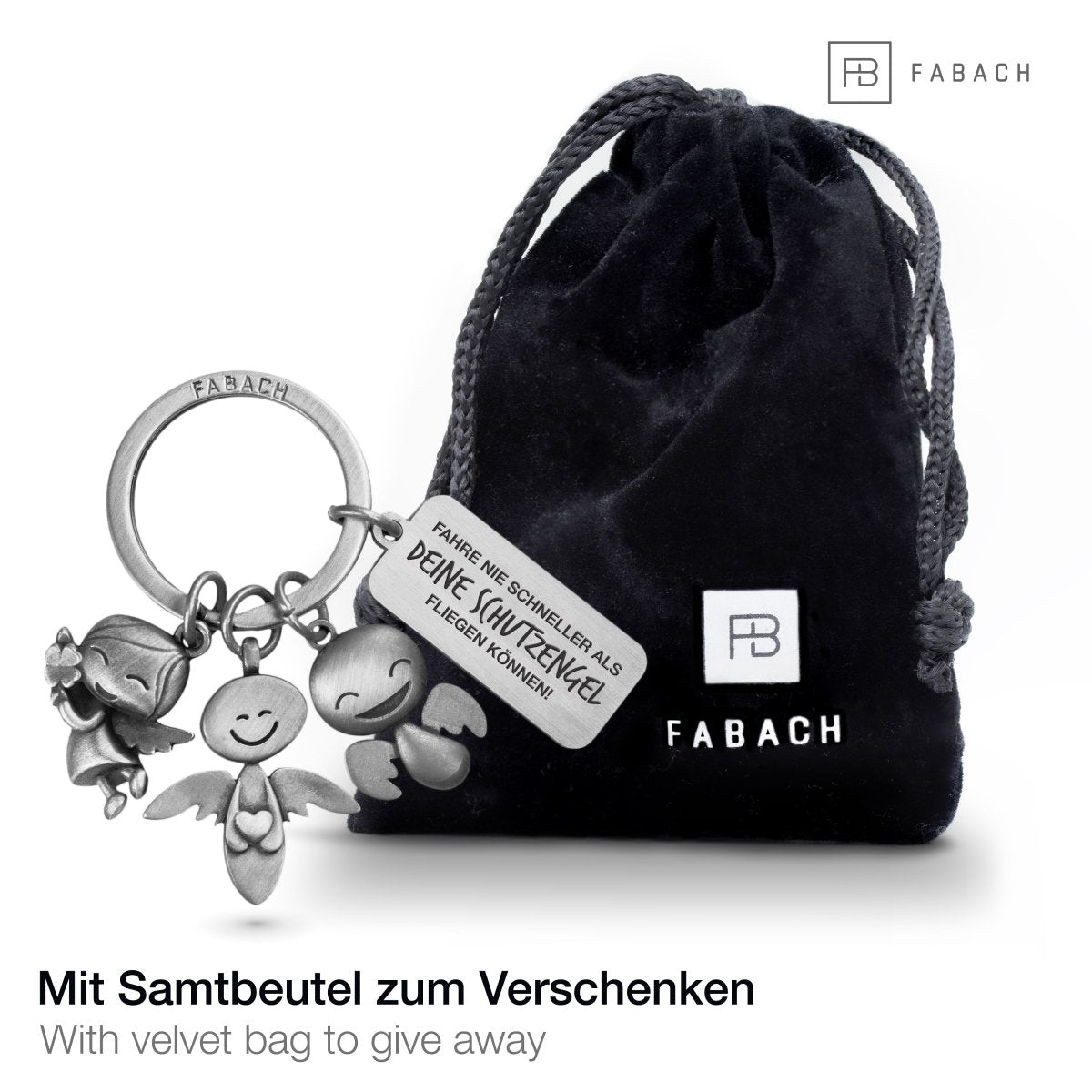 "3 Engel" Schutzengel Schlüsselanhänger - Engel Glücksbringer mit Botschaft Gravur "Fahre nie schneller als deine Schutzengel"