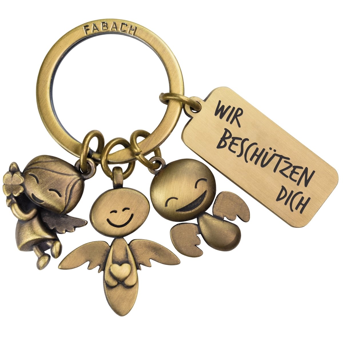 "3 Engel" Schutzengel Schlüsselanhänger - Engel Glücksbringer mit Botschaft Gravur "Wir beschützen Dich" - FABACH#farbe_antique bronze