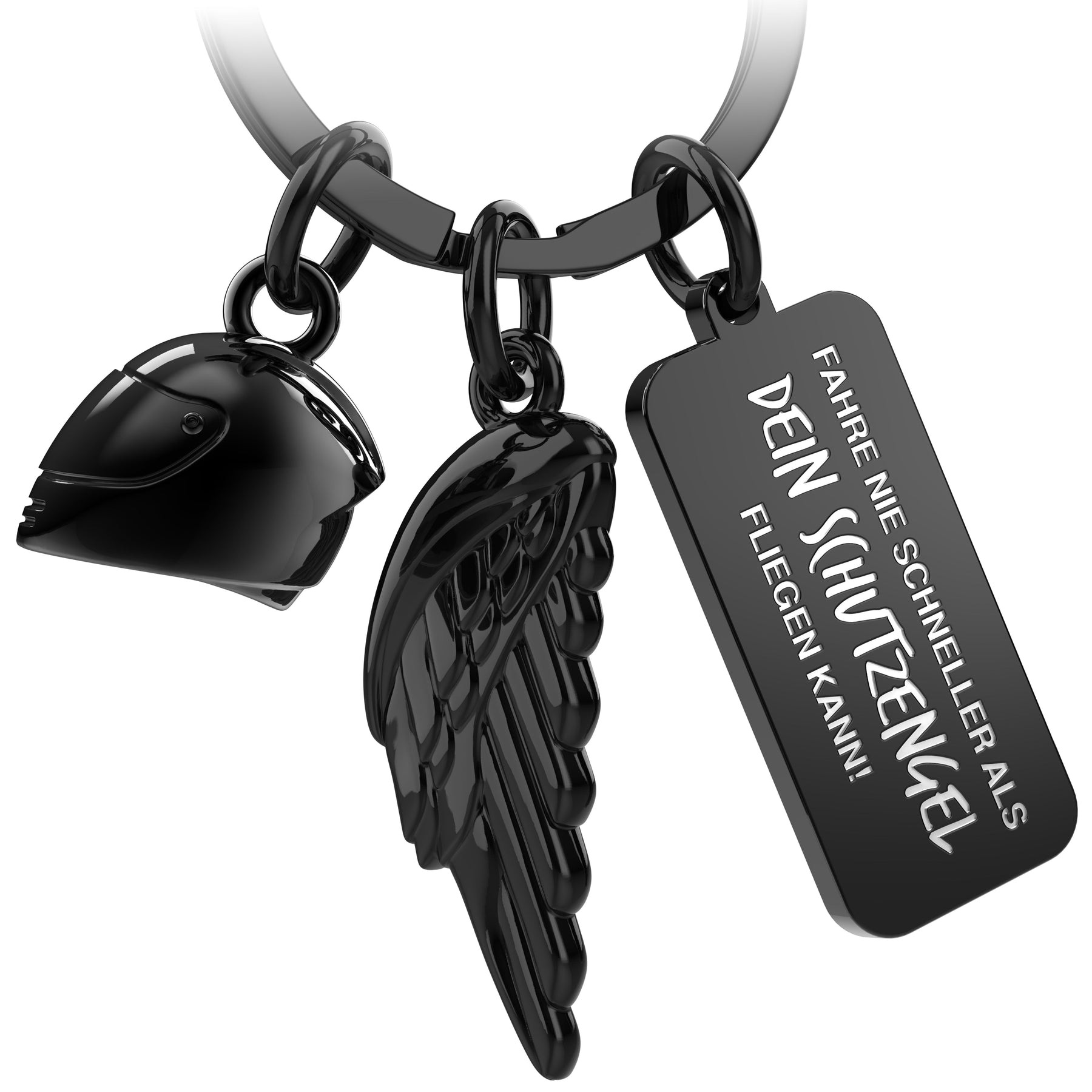 Motorrad Schlüsselanhänger mit Motorradhelm, Engelsflügel und Gravur - Geschenk Motorradfahrer - Motorrad Glücksbringer
