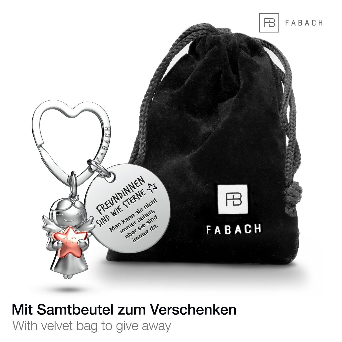"Beste Freundin" Schutzengel Schlüsselanhänger - Schutzengel Star mit Stern und Gravur Plättchen mit liebevoller Botschaft