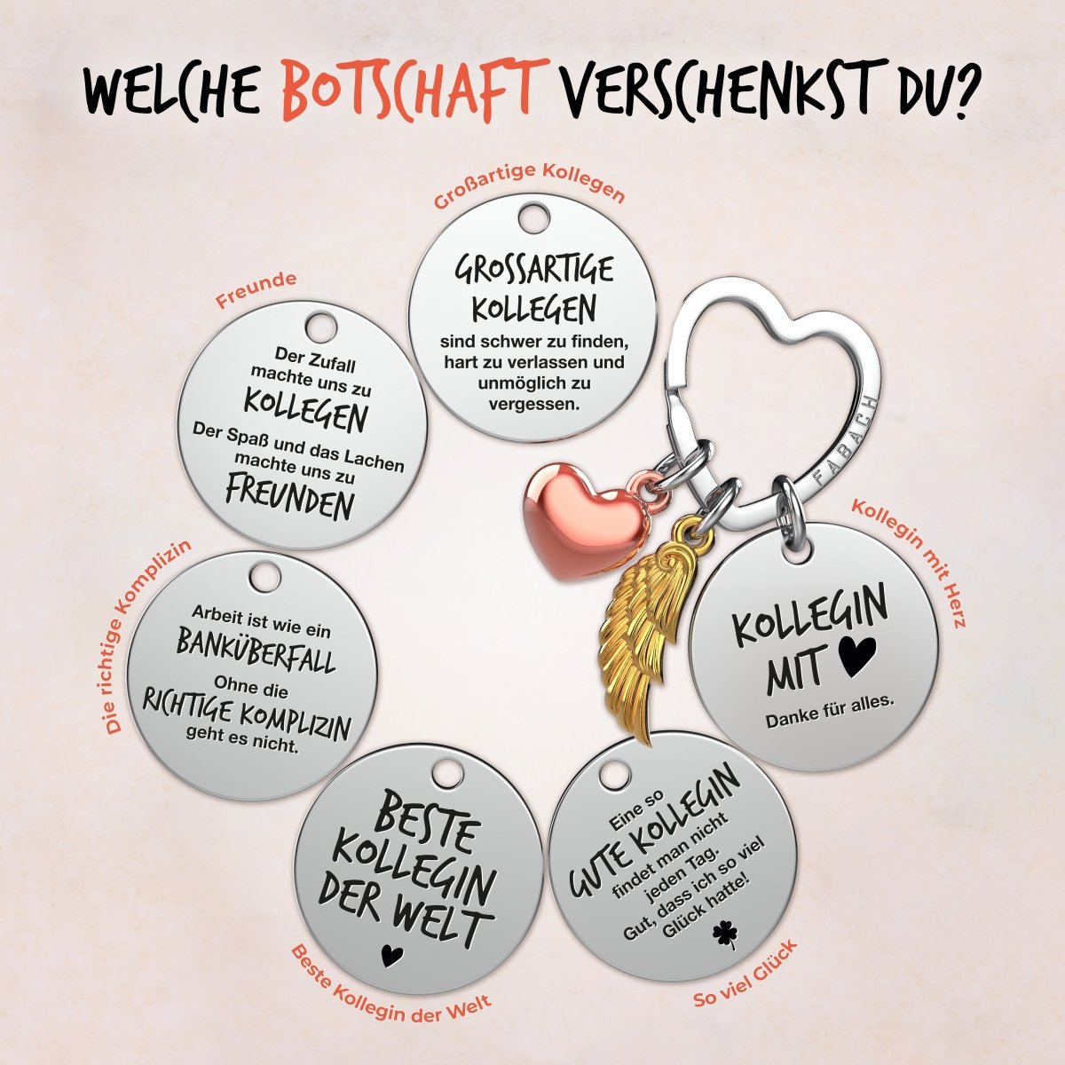 "Beste Kollegin" Schutzengel Schlüsselanhänger - Engelsflügel Herz Glücksbringer und Gravur Plättchen mit liebevoller Botschaft