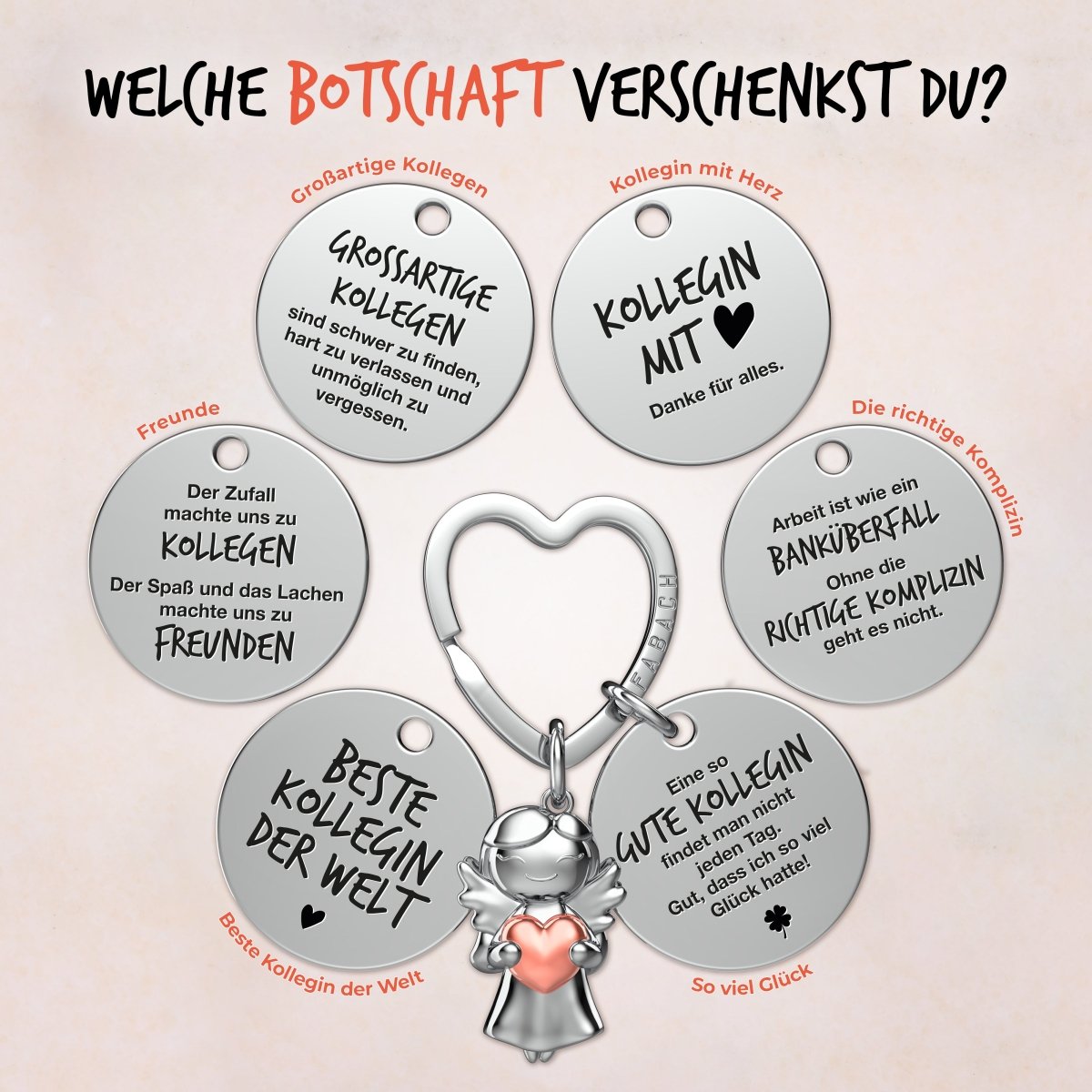 "Beste Kollegin" Schutzengel Schlüsselanhänger - Schutzengel Star mit Herz und Gravur Plättchen mit liebevoller Botschaft
