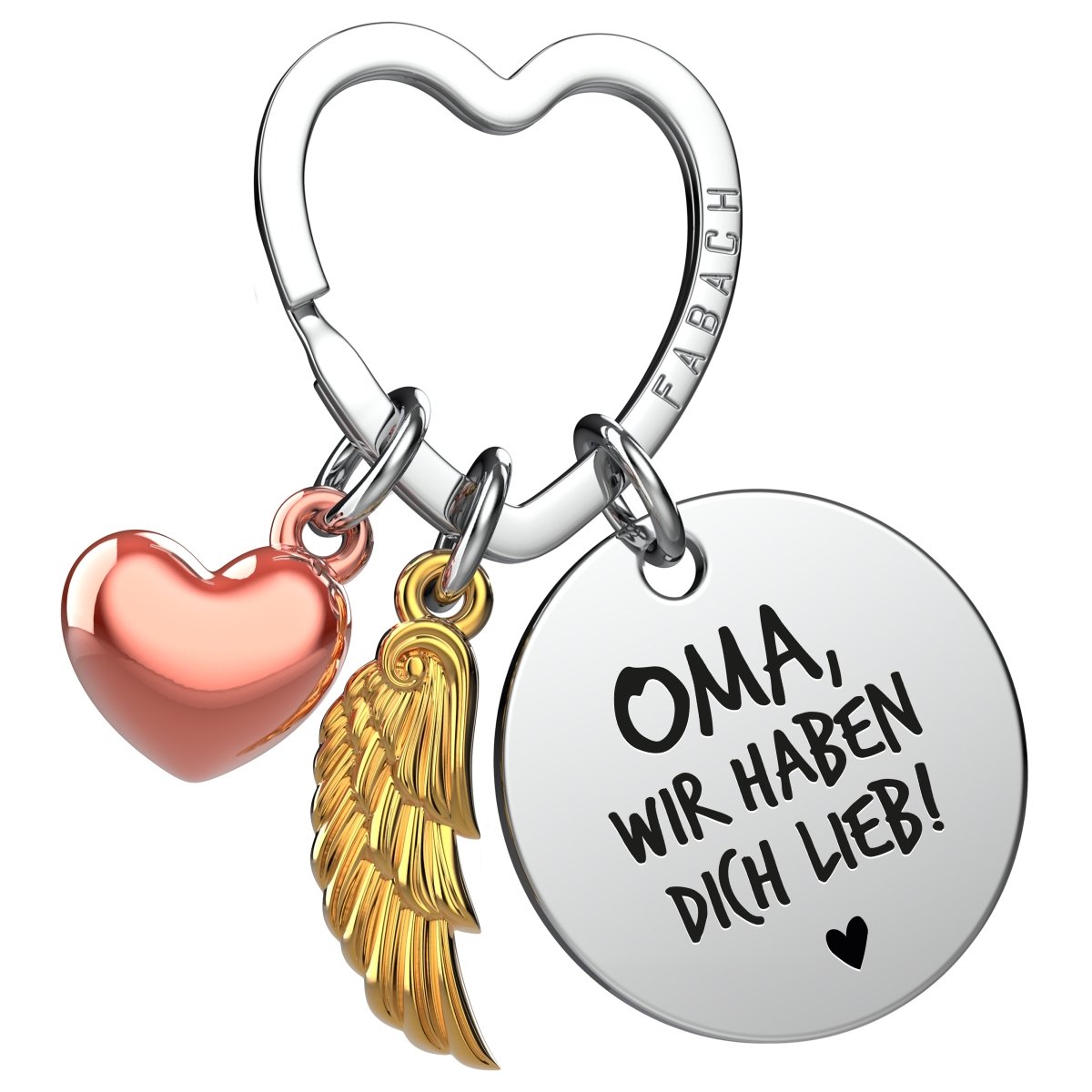 "Beste Oma" Schutzengel Schlüsselanhänger - Engelsflügel Herz Glücksbringer und Gravur Plättchen mit liebevoller Botschaft - FABACH#botschaft_Wir Haben Dich Lieb