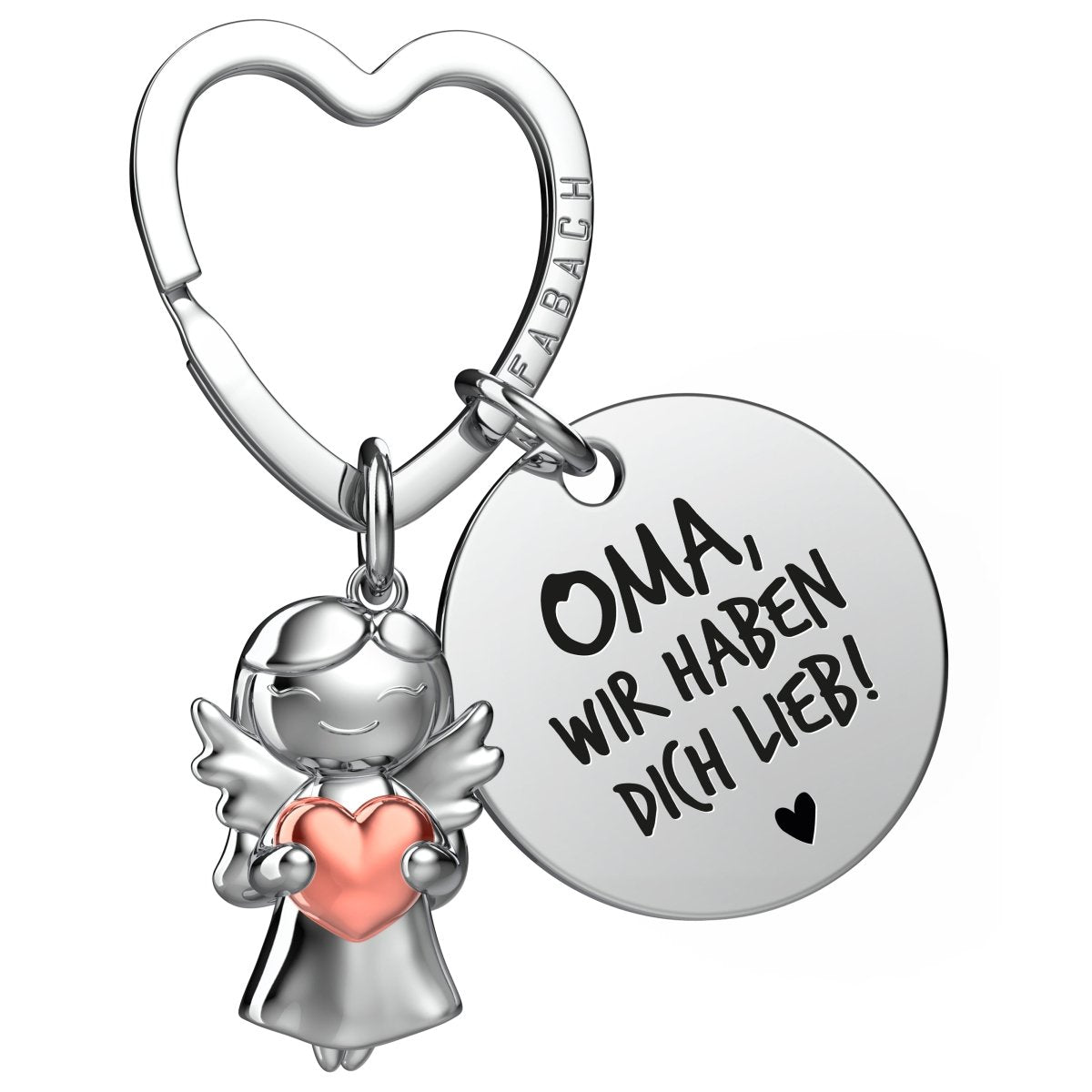"Beste Oma" Schutzengel Schlüsselanhänger - Schutzengel Star mit Herz und Gravur Plättchen mit liebevoller Botschaft - FABACH#botschaft_Wir Haben Dich Lieb