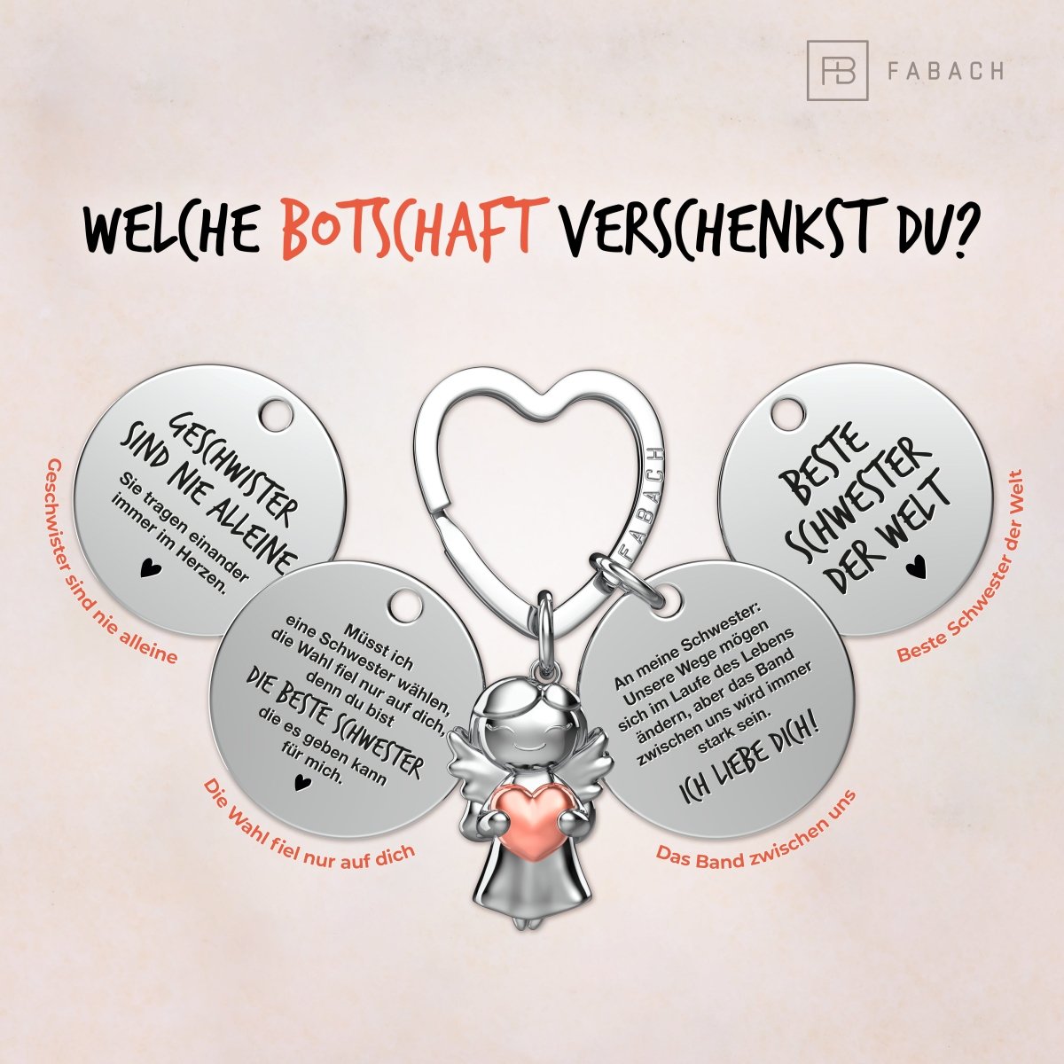 "Beste Schwester" Schutzengel Schlüsselanhänger - Schutzengel Star mit Herz und Gravur Plättchen mit liebevoller Botschaft
