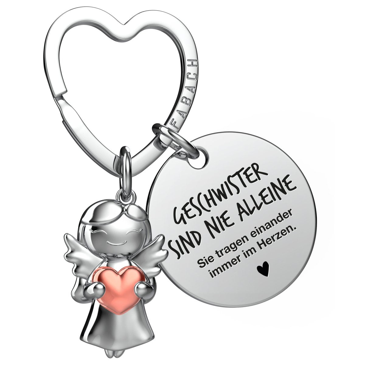 "Beste Schwester" Schutzengel Schlüsselanhänger - Schutzengel mit Herz und Gravur Plättchen mit liebevoller Botschaft - FABACH#botschaft_Geschwister Sind Nie Allein