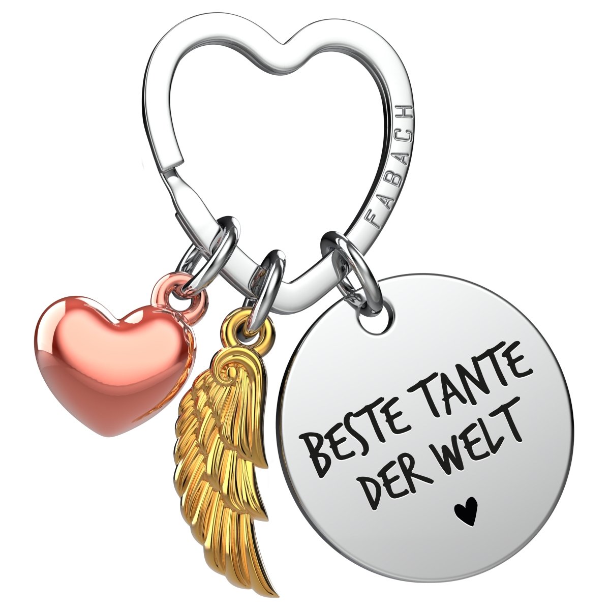 "Beste Tante" Schutzengel Schlüsselanhänger - Engelsflügel Herz Glücksbringer und Gravur Plättchen mit liebevoller Botschaft - FABACH#botschaft_Beste Tante Der Welt