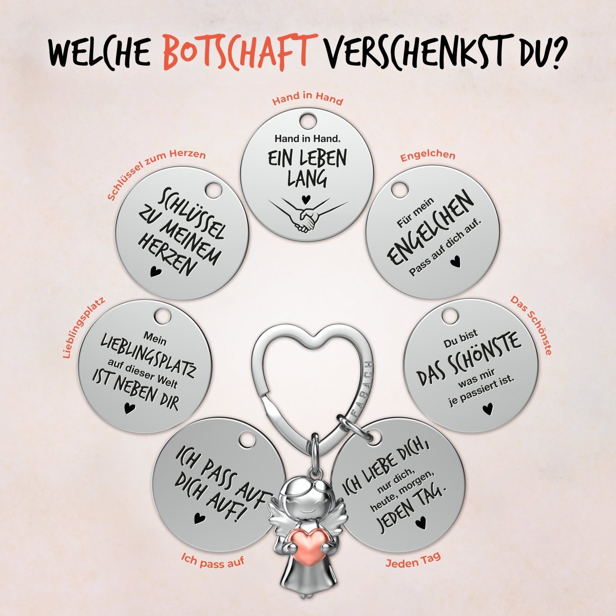 "Ich liebe dich" Schutzengel Schlüsselanhänger - Schutzengel Star mit Herz und Gravur Plättchen mit liebevoller Botschaft
