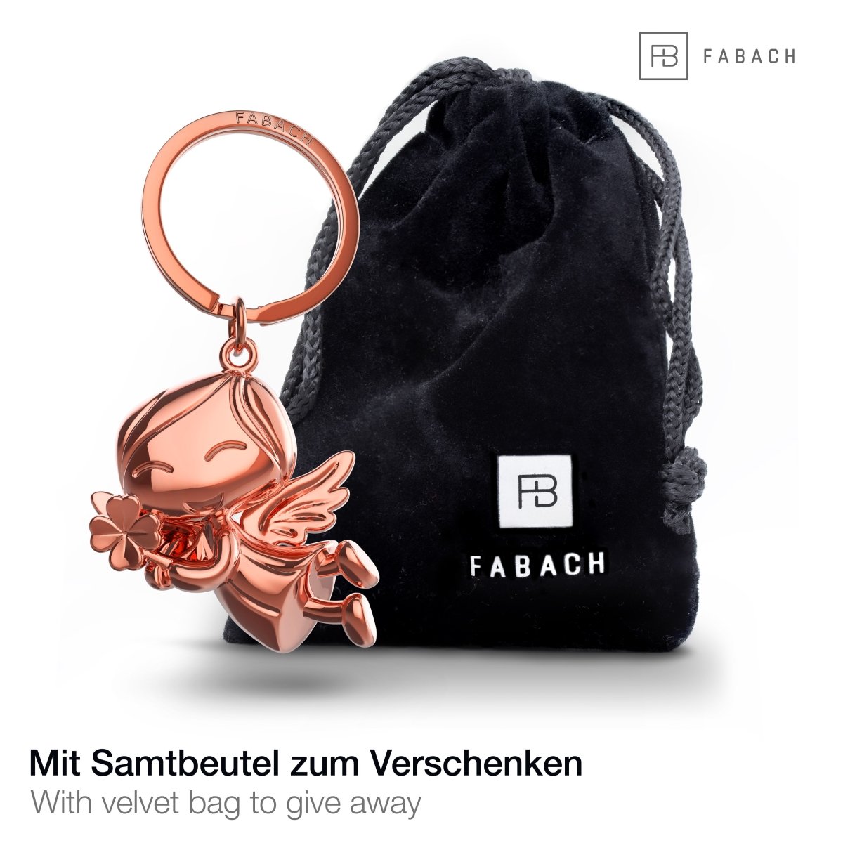 "Lucky" Schutzengel Schlüsselanhänger - Engel Glücksbringer - Viel Glück Glücksengel mit Kleeblatt