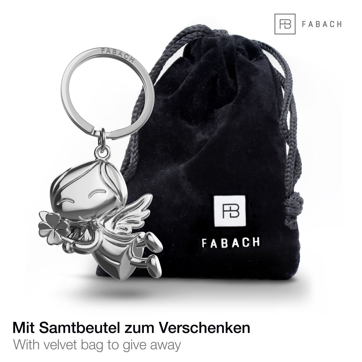 "Lucky" Schutzengel Schlüsselanhänger - Engel Glücksbringer - Viel Glück Glücksengel mit Kleeblatt