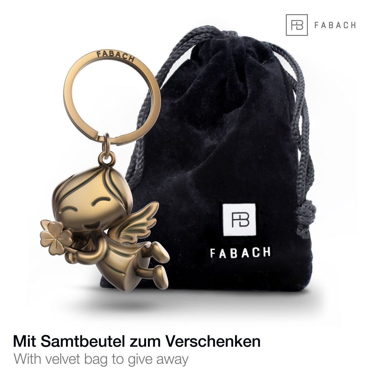 "Lucky" Schutzengel Schlüsselanhänger - Engel Glücksbringer - Viel Glück Glücksengel mit Kleeblatt