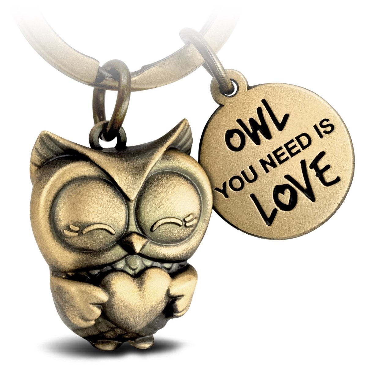 "Owl you need is Love" Eule Schlüsselanhänger Owly mit Herz und Gravur - Süße Eule Glücksbringer - FABACH#farbe_antique bronze