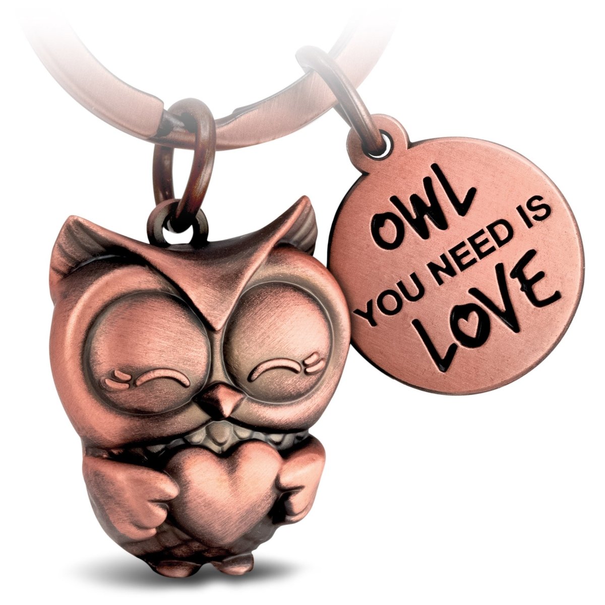"Owl you need is Love" Eule Schlüsselanhänger Owly mit Herz und Gravur - Süße Eule Glücksbringer - FABACH#farbe_antique roségold