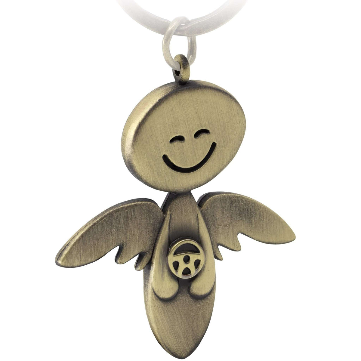 "Smile" Schutzengel Schlüsselanhänger mit Lenkrad - Engel Glücksbringer - FABACH#farbe_antique bronze