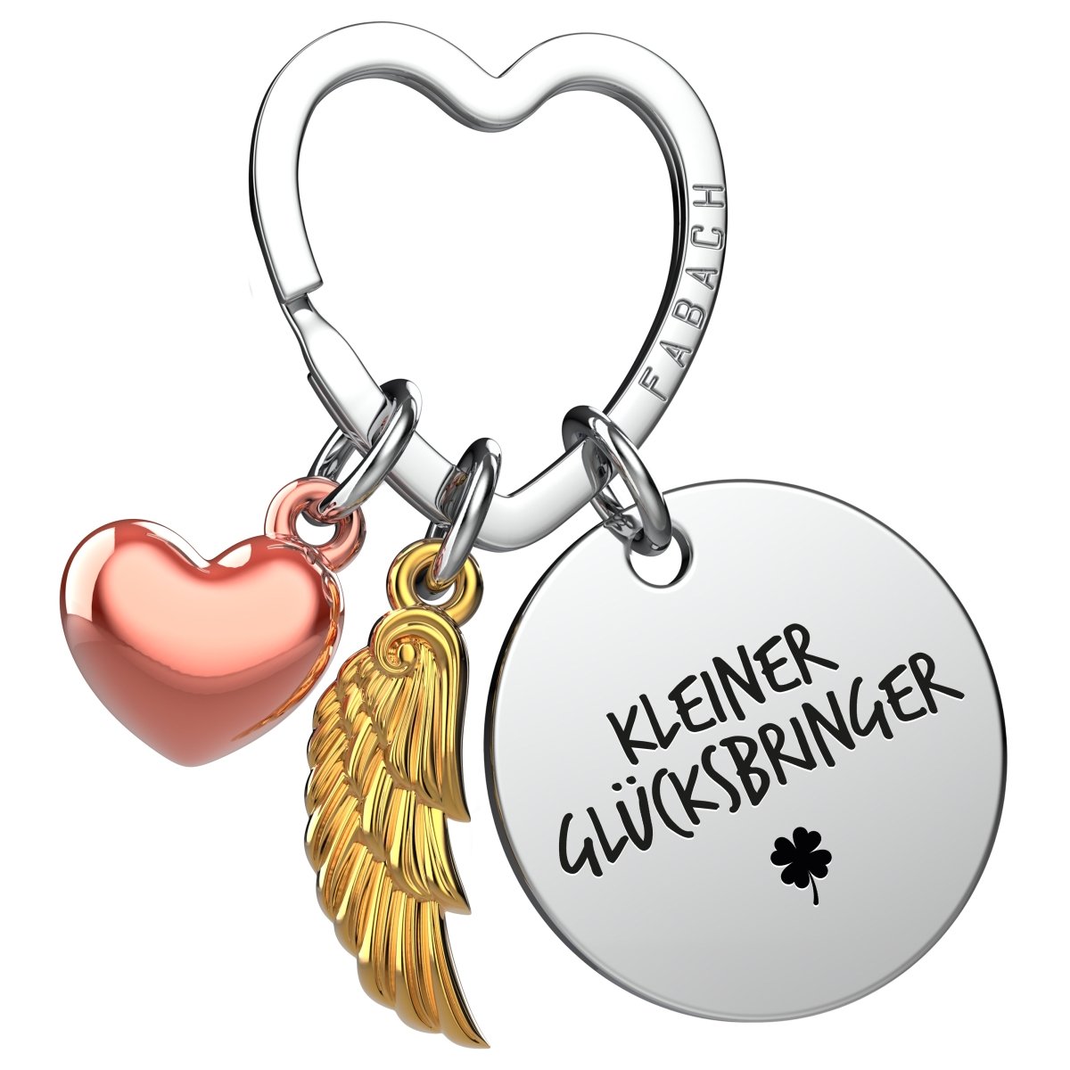 "Viel Glück" Schutzengel Schlüsselanhänger - Engelsflügel Herz Glücksbringer und Gravur Plättchen mit liebevoller Botschaft - FABACH#botschaft_Kleiner Glücksbringer