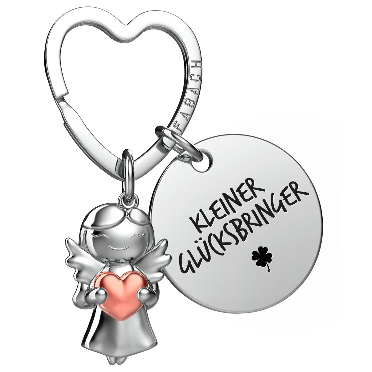 "Viel Glück" Schutzengel Schlüsselanhänger - Engelsflügel Herz Glücksbringer und Gravur Plättchen mit liebevoller Botschaft - FABACH#botschaft_Kleiner Glücksbringer