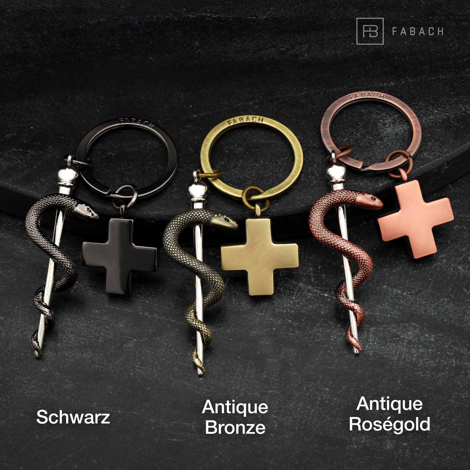 "Asklepiosstab" Schlüsselanhänger mit medizinischem Kreuz - Äskulapstab als Geschenk für Arzt Pfleger Krankenschwester