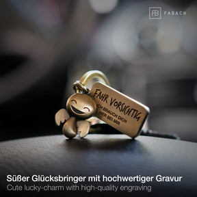 "Happy" Schutzengel Schlüsselanhänger - Glücksbringer mit Botschaft Gravur "Fahr vorsichtig"