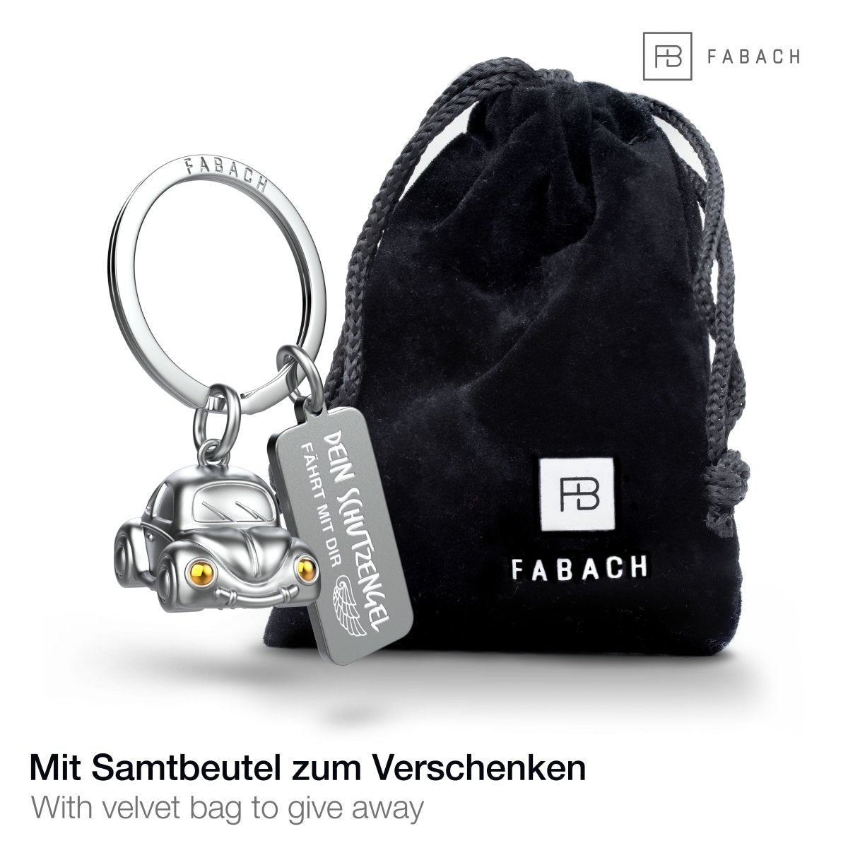"Car" Miniatur Auto Schlüsselanhänger - Süßer Glücksbringer für Autofahrer - mit Gravur "Dein Schutzengel fährt mit Dir"