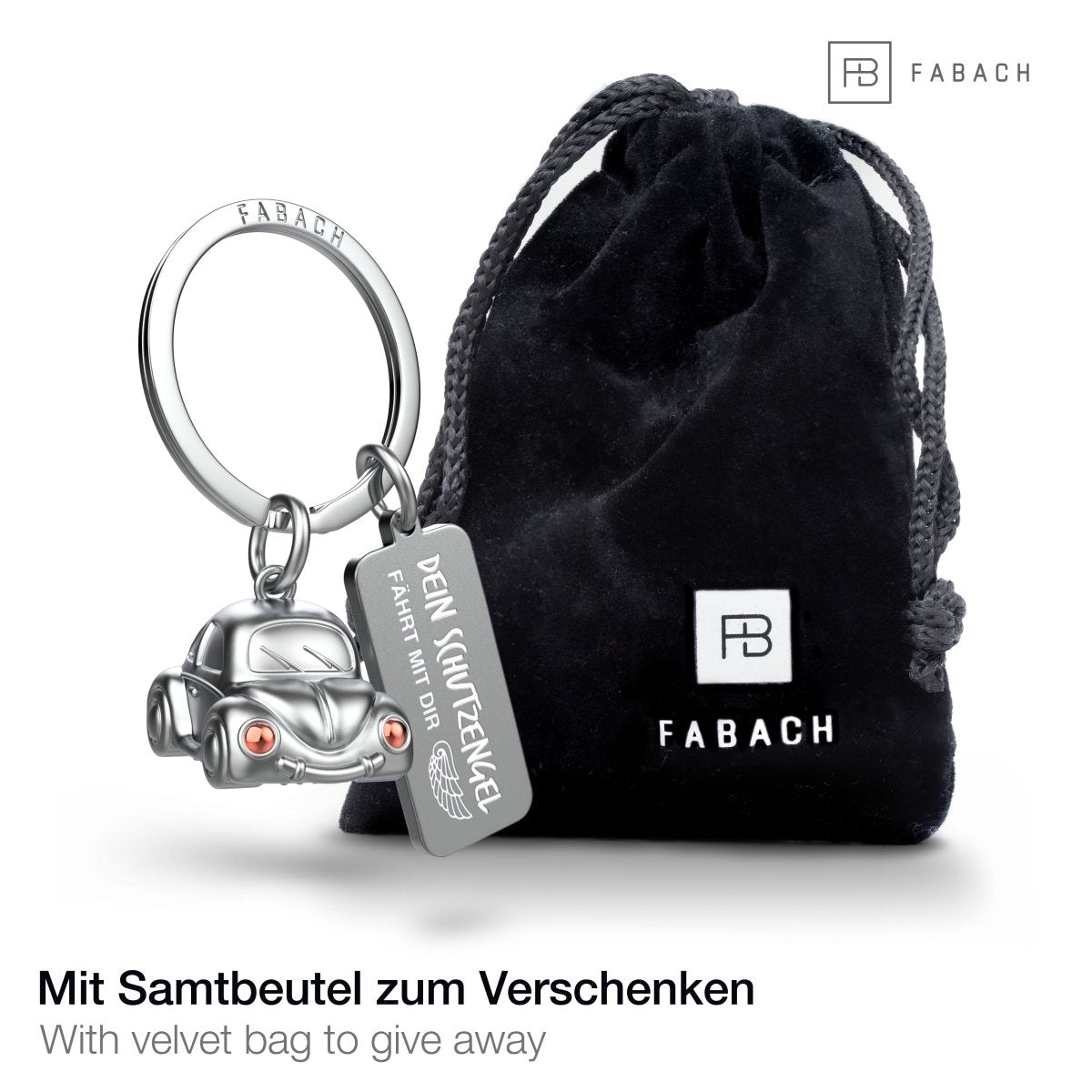"Car" Miniatur Auto Schlüsselanhänger - Süßer Glücksbringer für Autofahrer - mit Gravur "Dein Schutzengel fährt mit Dir"