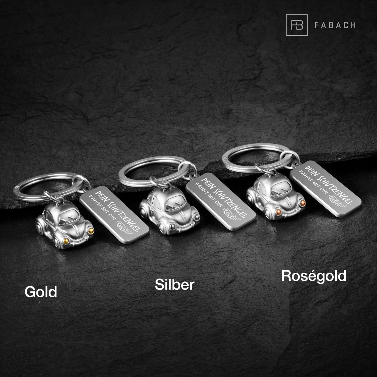 "Car" Miniatur Auto Schlüsselanhänger - Süßer Glücksbringer für Autofahrer - mit Gravur "Dein Schutzengel fährt mit Dir" - FABACH