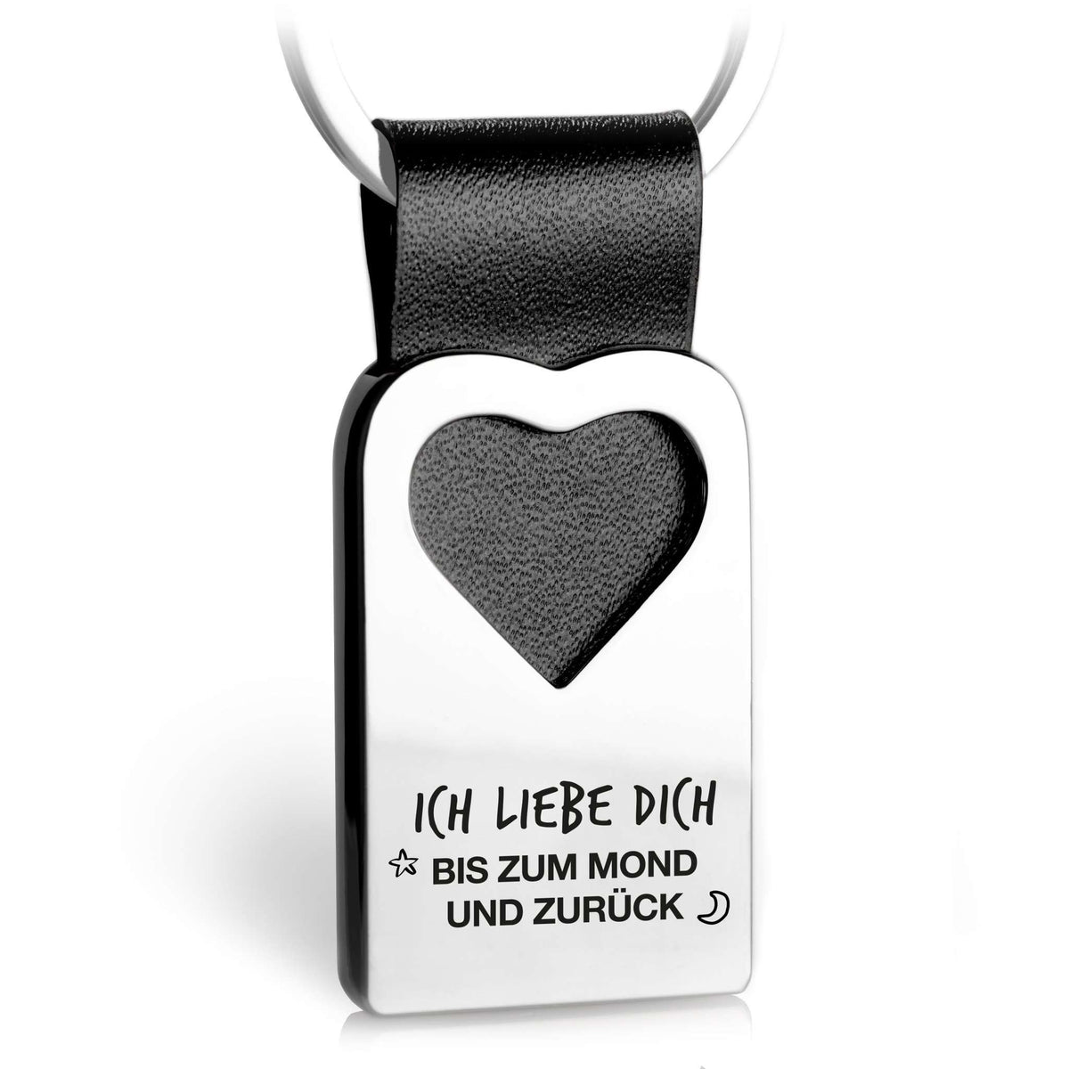 "Ich liebe dich bis zum Mond und zurück" Herz-Schlüsselanhänger mit Gravur aus Leder - FABACH