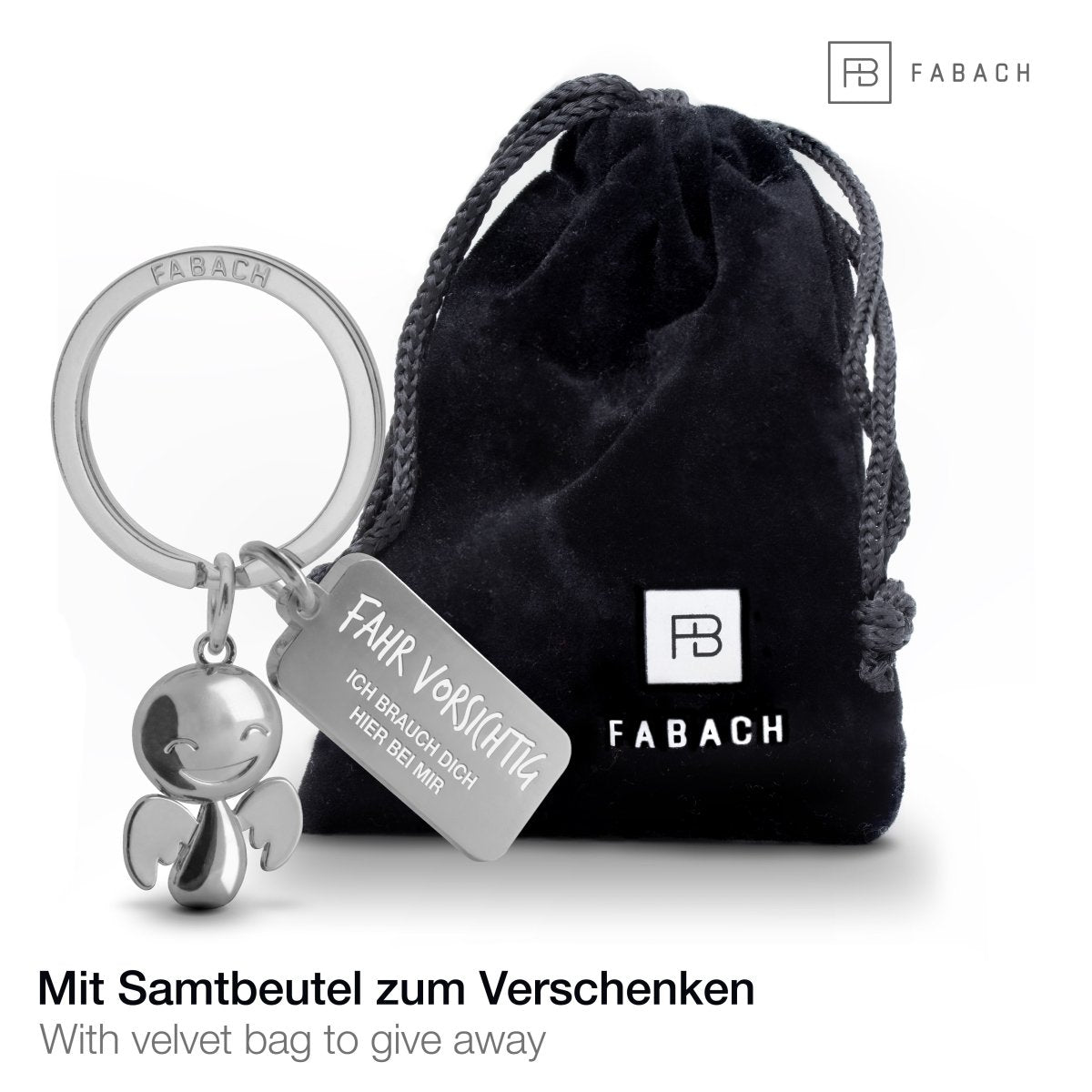 "Happy" Schutzengel Schlüsselanhänger - Glücksbringer mit Botschaft Gravur "Fahr vorsichtig"