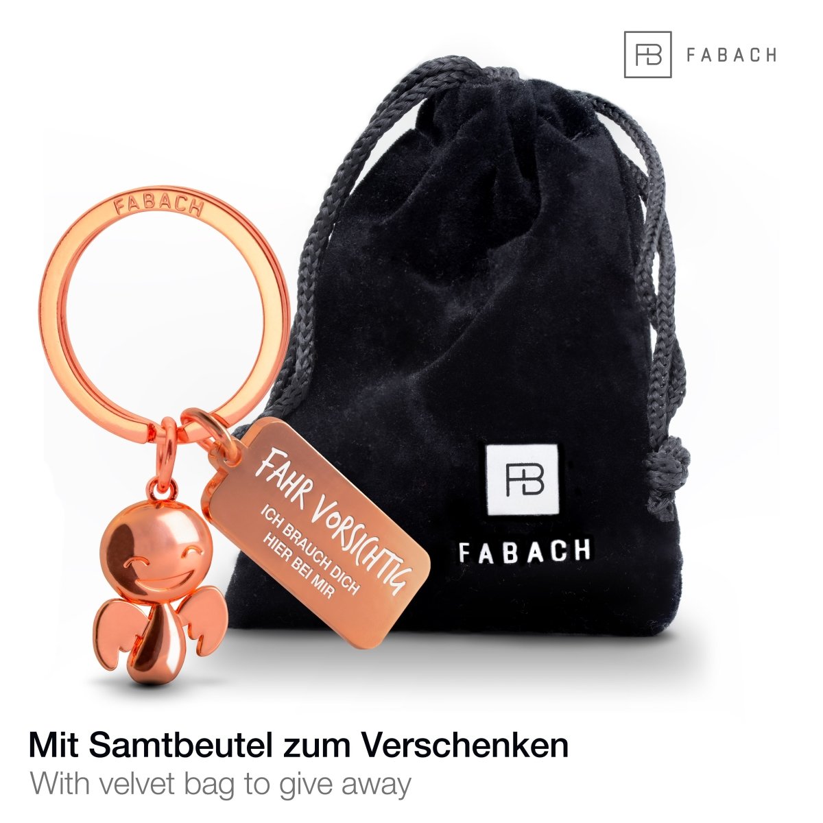 "Happy" Schutzengel Schlüsselanhänger - Glücksbringer mit Botschaft Gravur "Fahr vorsichtig"