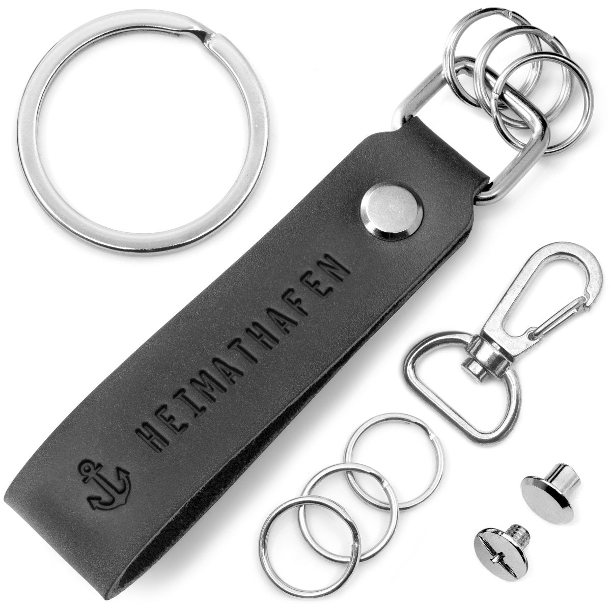 "Heimathafen" Leder-Schlüsselanhänger mit wechselbarem Schlüsselring - FABACH#farbe_schwarz