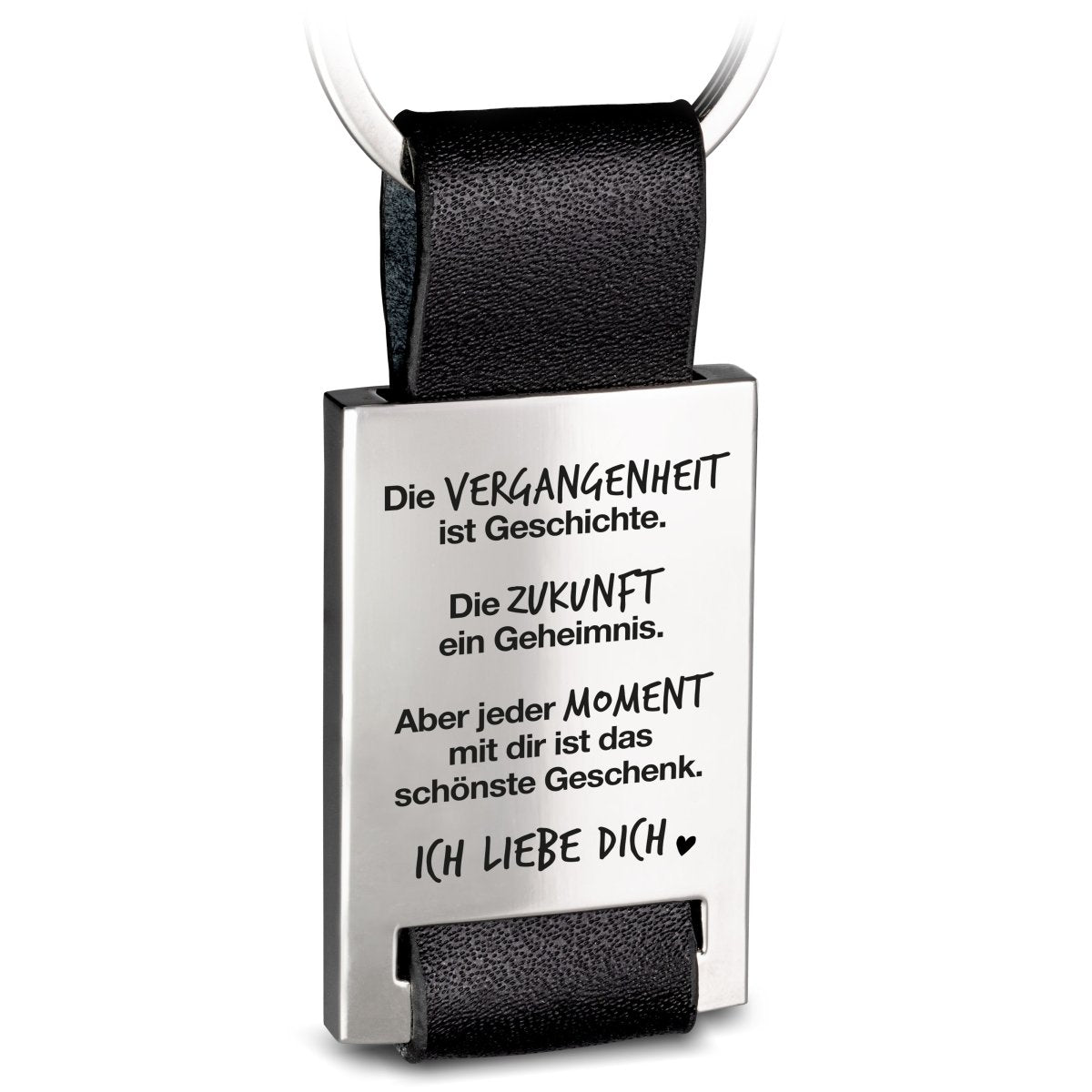 "Jeder Moment das schönste Geschenk" Rectangle-Schlüsselanhänger mit Gravur aus Leder - Motivierender Glücksbringer - FABACH