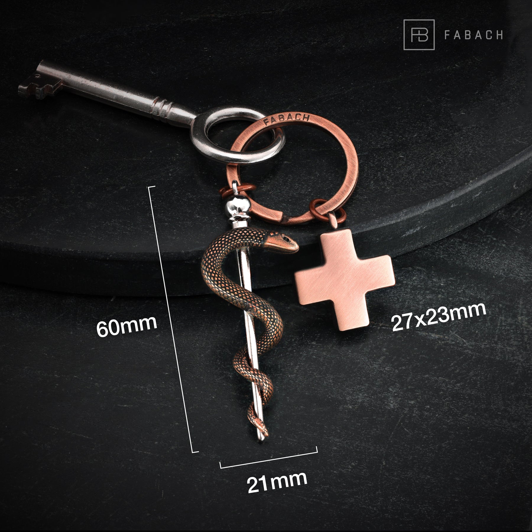 "Asklepiosstab" Schlüsselanhänger mit medizinischem Kreuz - Äskulapstab als Geschenk für Arzt Pfleger Krankenschwester