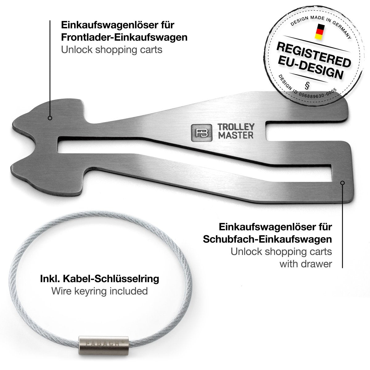 "Trolley Master Stainless Steel Series" - Der erste Einkaufswagenlöser für alle Einkaufswagen - Das Original in Edelstahl