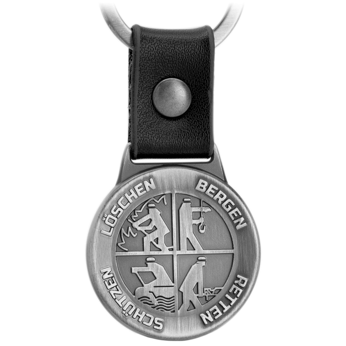 "Feuerwehr" Schlüsselanhänger - Plakette am Lederband mit "Retten Löschen Bergen Schützen" - Schlüsselanhänger für Feuerwehrleute