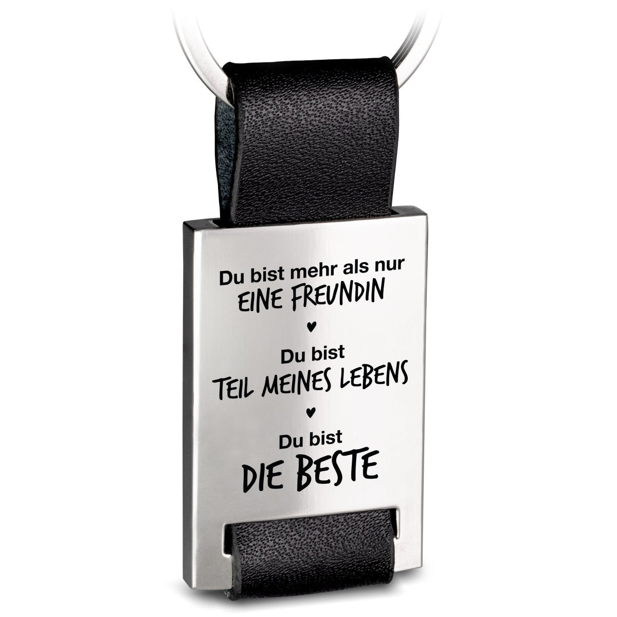 "Beste Freundin" Rectangle-Schlüsselanhänger aus Leder - Liebevoller Freundinnen Schlüsselanhänger - Gravur "Du bist die Beste"