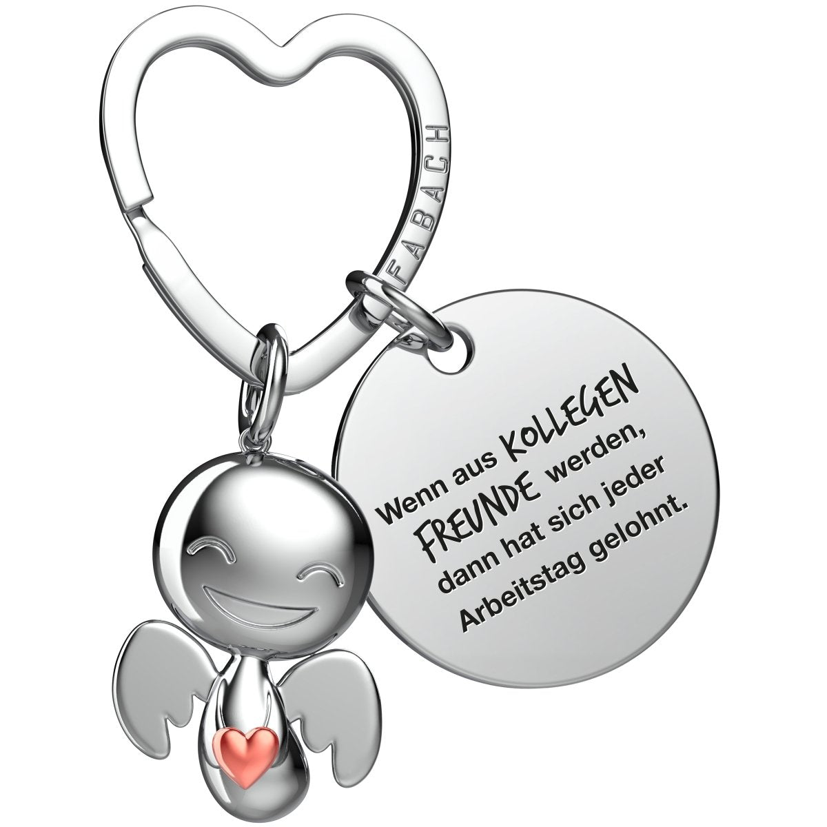 "Beste Kollegin" Schutzengel Schlüsselanhänger - Schutzengel Happy mit Herz und Gravur Plättchen mit liebevoller Botschaft