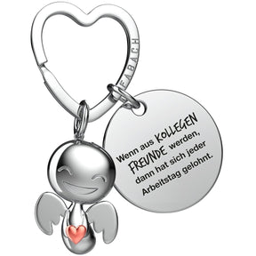 "Beste Kollegin" Schutzengel Schlüsselanhänger - Schutzengel Happy mit Herz und Gravur Plättchen mit liebevoller Botschaft