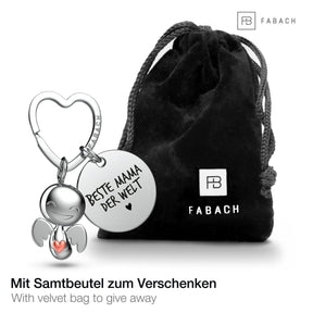 "Beste Mama" Schutzengel Schlüsselanhänger - Schutzengel Happy mit Herz und Gravur Plättchen mit liebevoller Botschaft