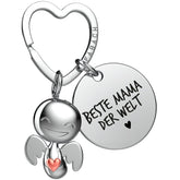 "Beste Mama" Schutzengel Schlüsselanhänger - Schutzengel Happy mit Herz und Gravur Plättchen mit liebevoller Botschaft