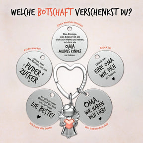 "Beste Oma" Schutzengel Schlüsselanhänger - Schutzengel Star mit Herz und Gravur Plättchen mit liebevoller Botschaft