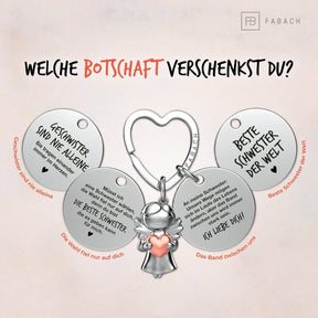 "Beste Schwester" Schutzengel Schlüsselanhänger - Schutzengel Star mit Herz und Gravur Plättchen mit liebevoller Botschaft