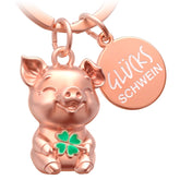 Glücksschwein Schlüsselanhänger "Chubby" mit Kleeblatt - Glücksbringer Geschenk - Viel Erfolg Glücksbringer - Viel Glück Schweinchen - FABACH – Die Schlüsselanhänger - Schmiede