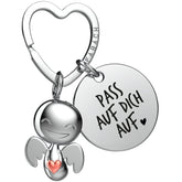 "Ich liebe dich" Schutzengel Schlüsselanhänger - Schutzengel Happy mit Herz und Gravur Plättchen mit liebevoller Botschaft