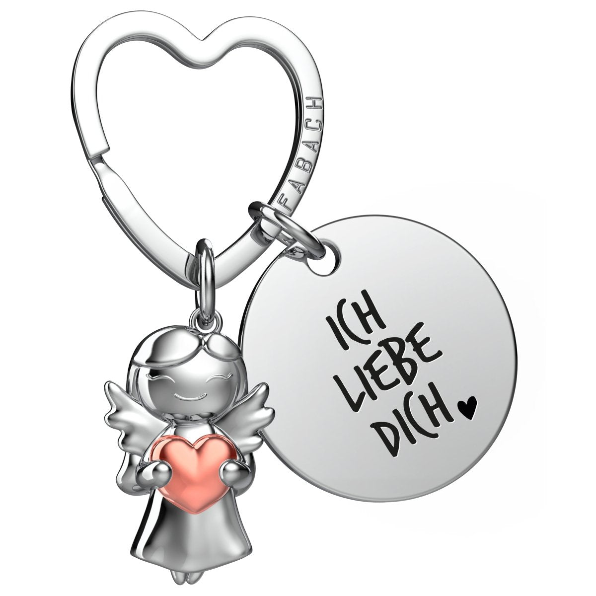 "Ich liebe dich" Schutzengel Schlüsselanhänger - Schutzengel Star mit Herz und Gravur Plättchen mit liebevoller Botschaft