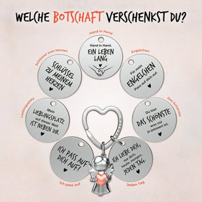 "Ich liebe dich" Schutzengel Schlüsselanhänger - Schutzengel Star mit Herz und Gravur Plättchen mit liebevoller Botschaft