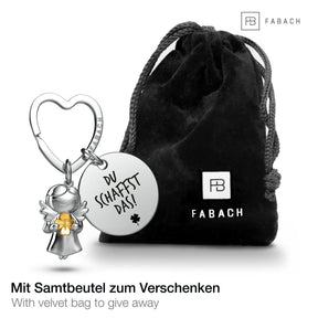 "Viel Glück" Schutzengel Schlüsselanhänger - Schutzengel Star mit Kleeblatt und Gravur Plättchen mit liebevoller Botschaft