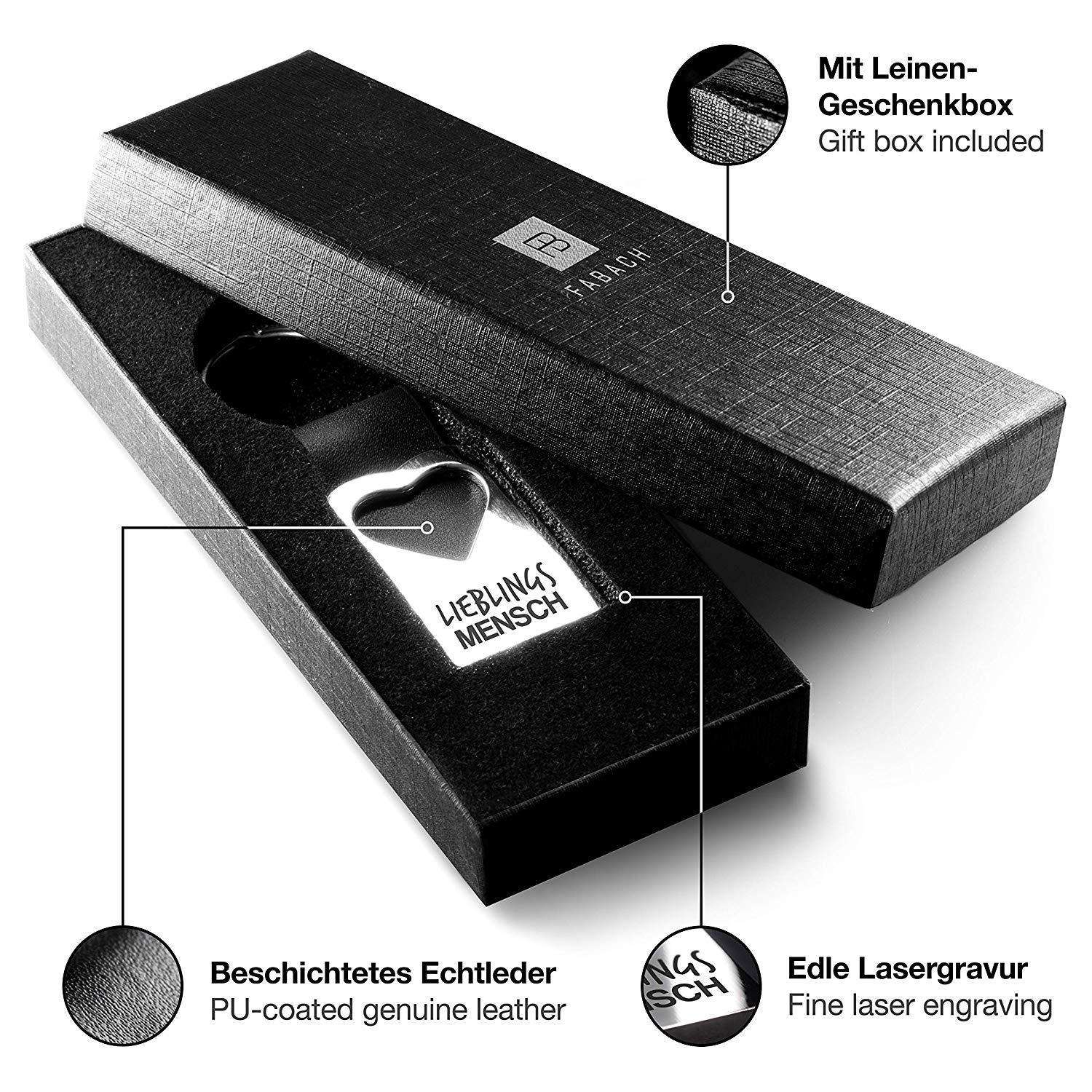 "Lieblingsmensch" Herz-Schlüsselanhänger mit Gravur aus Leder - FABACH